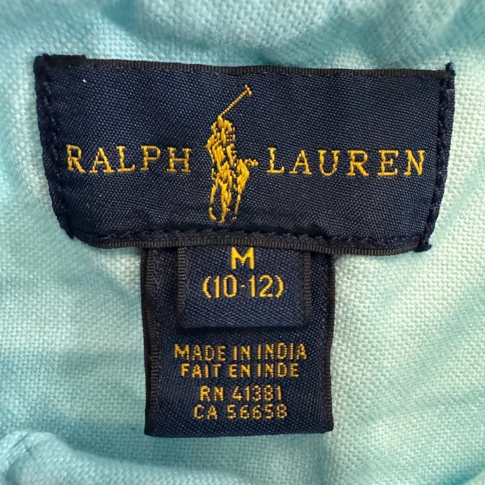 Ralph Lauren Boys M 10-12 Aqua Blue Long Sleeve Button Down Cotton Shirt